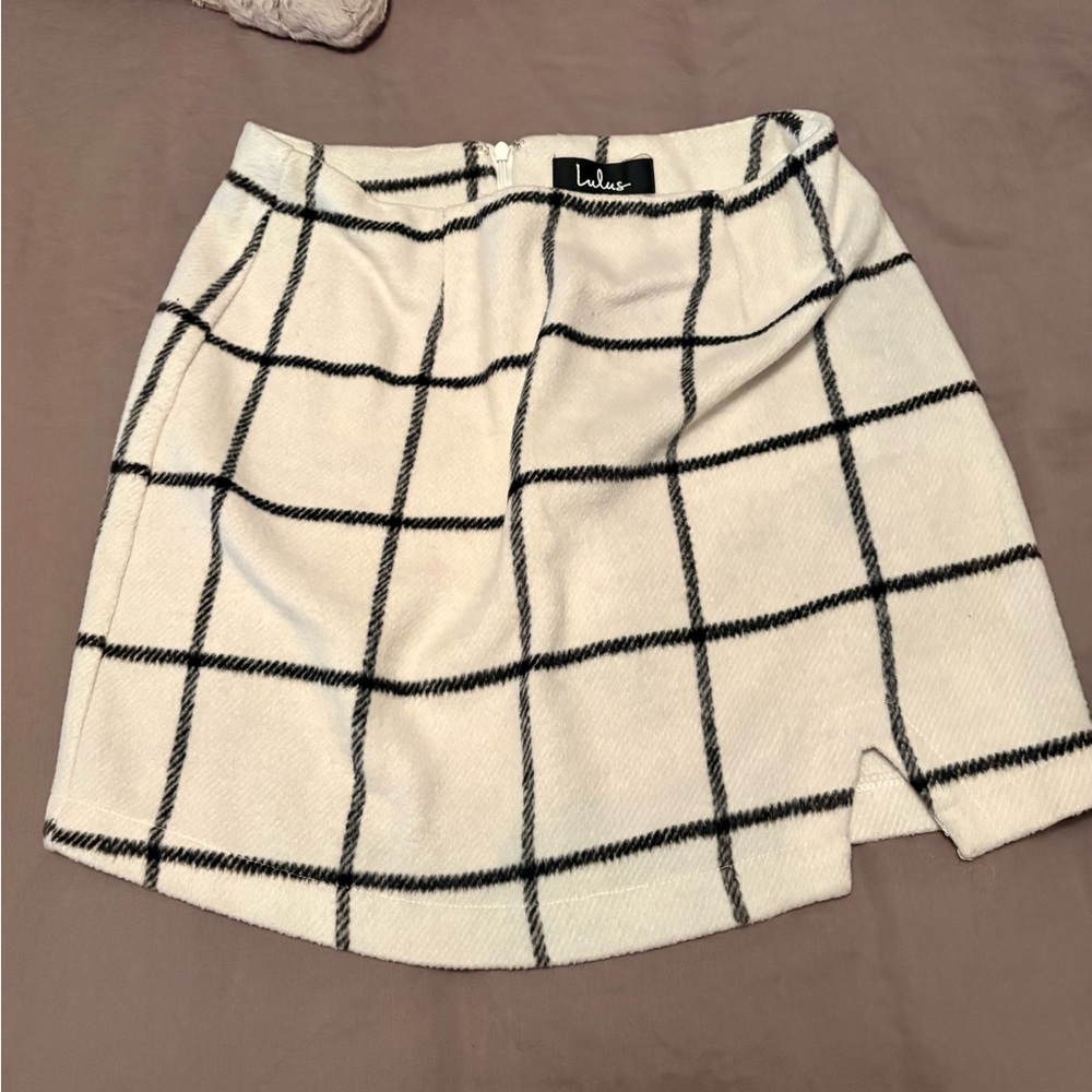 Lulu's White & Black Windowpane Mini Skirt